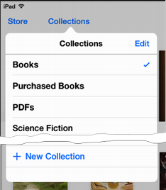 **Figure 29:** The Collections popover controls which group of books shows on the screen.