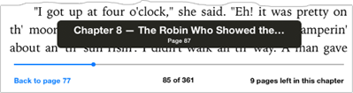 **Figure 47:** Dragging the dot along the line at the bottom of the page shows the chapter and page number for where you’re headed.