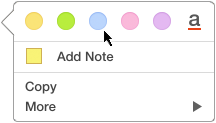 **Figure 73:** Choose a highlight color or the underline from the popover.