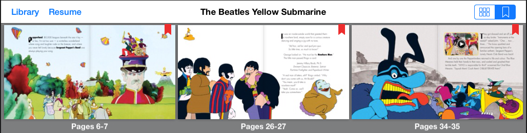 **Figure 72:** Bookmarked pages in advanced EPUBs and PDFs are represented by page thumbnails; tap one to go to the page.