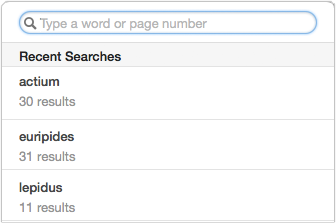 **Figure 62:** Recent searches, and their hit rates, appear in the popover when you erase the contents of the Search field.