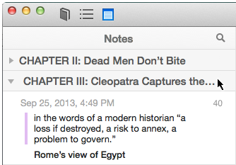 **Figure 75:** Expand a chapter’s list of notes by clicking its header.