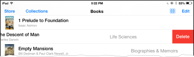 **Figure 22:** A swipe on an item in List view reveals a Delete button.