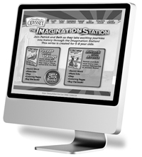 A computer monitor displaying the Imagination Station website.