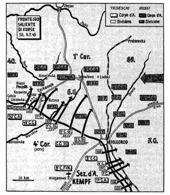 Il giorno 5 luglio, il colonnello generale Hoth lancia l’offensiva «Cittadella», scatenando tutta la potenza delle sue divisioni corazzate. La sezione d’armata Kempf attraversa in forze il Donez a sud di Bjelgorod