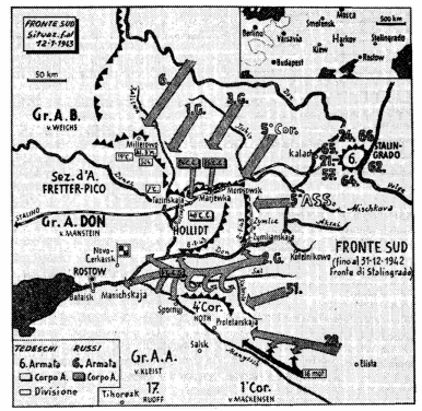 Nove armate sovietiche puntano su Rostow. La seconda armata della Guardia penetra in profondità nello schieramento tedesco. Le sue direttrici d’attacco hanno l’aspetto di un’idra a nove teste