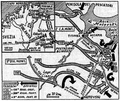 Pianta d’insieme del fronte nell’estremo nord, e carta con i movimenti della 2a e 3a divisione del corpo d’armata alpino Norvegia nel periodo dal 29 giugno al 18 settembre 1941