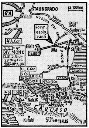 La grande falla tra il fronte del Caucaso e Stalingrado aveva un’ampiezza di trecento chilometri. Formazioni esploranti della 16a divisione di fanteria (motorizzata) si spinsero fino alle porte di Astrahan