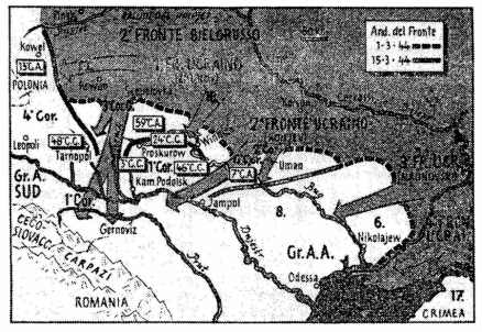 Il momento rischioso all’ala tedesca Sud nella primavera 1944: delle forze sovietiche avanzano verso i Carpazi, la 1aarmata corazzata è circondata. Rimane una sola scappatoia verso sud, sul Dnjestr. Ma Manstein ordina: evasione verso ovest