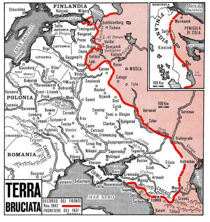 Terra bruciata – Decorso del fronte Novembre 1942 e frontiere del 1943