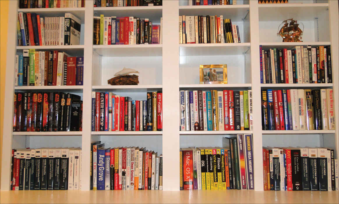 A photograph of a bookshelf is shown.