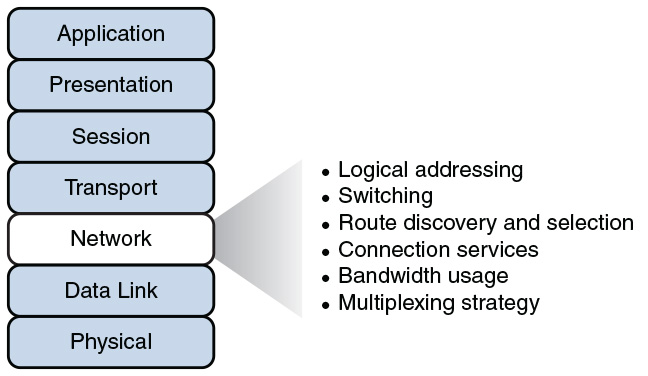 An illustration depicts the key features of the network layer.