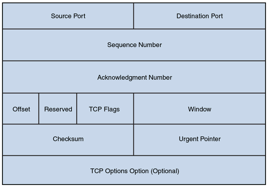 The structure of TCP segment shows six layers.