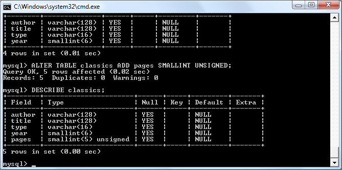 Adding the new pages column and viewing the table