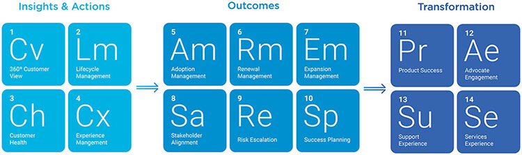 The figure shows Gainsight’s prescriptive framework for cross-functional customer success. 