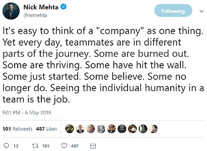 The figure shows a screenshot of a tweet from Gainsight chief executive officer Nick Mehta.