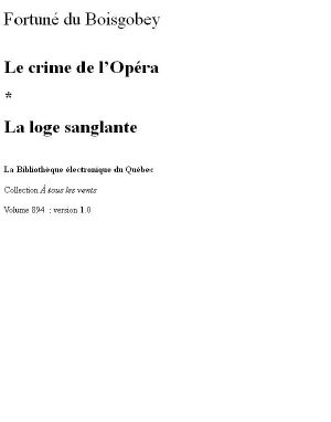 Le Crime De L'Op\'e9ra 1