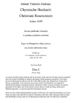 Chymische Hochzeit · Christiani Rosencretz · Anno 1459