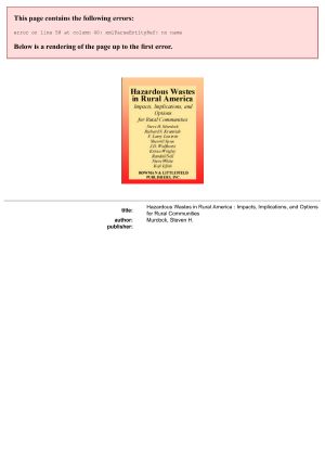 Hazardous Wastes in Rural America · Impacts, Implications, and Options for Rural Communities