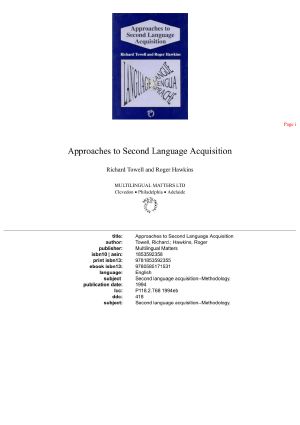 Approaches to Second Language Acquisition