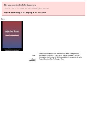 Configurational Mechanics · Proceedings of the Symposium on Configurational Mechanics, Thessaloniki, Greece, 17-22 August 2003