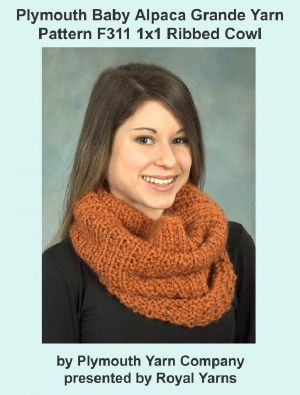 Plymouth Baby Alpaca Grande Yarn Knitting Pattern F311 1x1 Ribbed Cowl