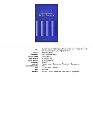 Current Trends in International Fusion Research · Proceedings of the Second Symposium