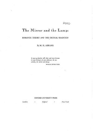 The Mirror And The Lamp · Romantic Theory And Critical Tradition