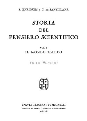 STORIA DEL PENSIERO SCIENTIFICO - IL MONDO ANTICO volume unico