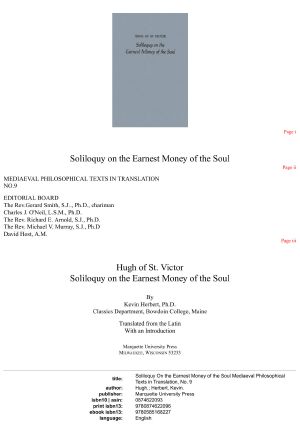 Hugh of Saint Victor · Soliloquy on the Earnest Money of the Soul