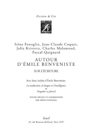 Autour D'Émile Benveniste