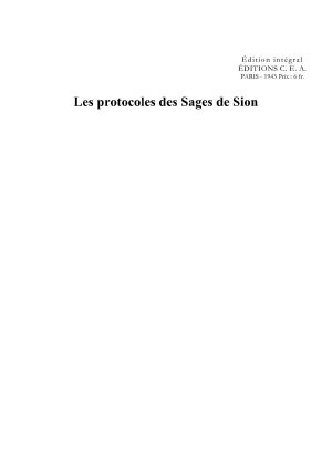 Les Protocoles Des Sages De Sion