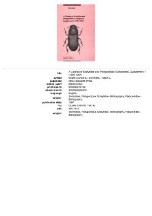 A Catalog of Scolytidae and Platypodiae (Coleoptera), Supplement 1 (1990 · 1994)