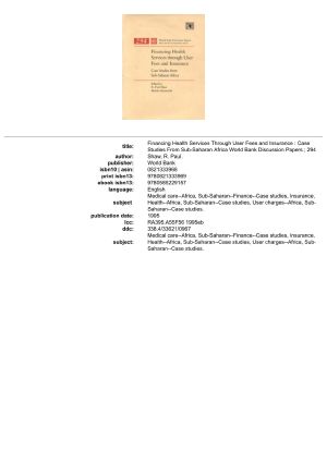 Financing Health Services Through User Fees and Insurance · Case Studies From Sub-Saharan Africa