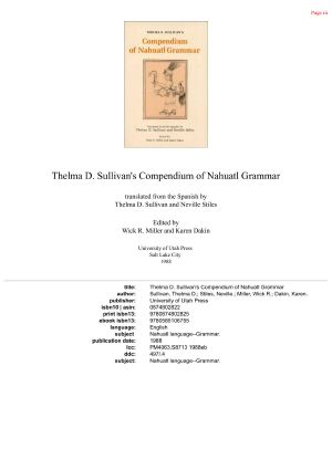 Thelma D. Sullivan's Compendium of Nahuatl Grammar