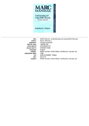 Marc Manual · Understanding and Using Marc Records