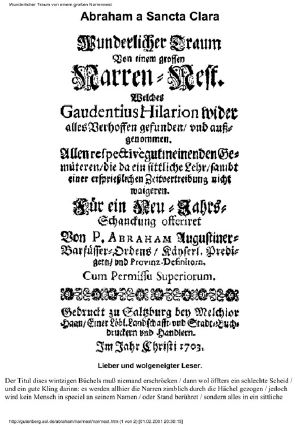 Wunderlicher Traum Von Einem Grossen Narren-Nest · Welches Gaudentius Hilarion Wider Alles Verhoffen Gefunden, Vnd Aug︣enommen ...