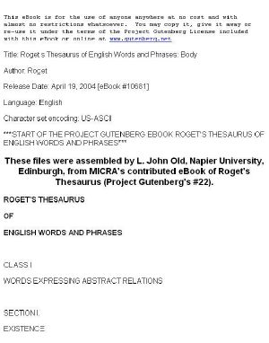 Roget's Thesaurus of English Words and Phrases