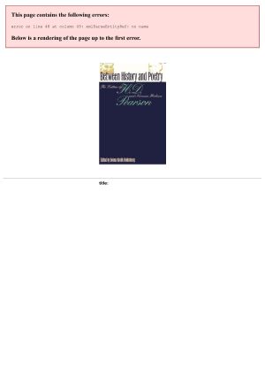 Between History and Poetry · the Letters of H.D. And Norman Holmes Pearson