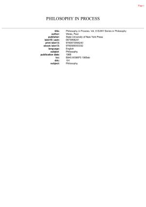 Philosophy in Process · Vol. 8