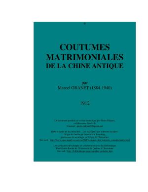 Coutumes Matrimoniales De La Chine Antique